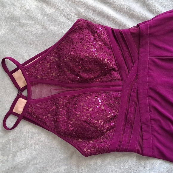 Morgan & Co Womens Purple Lace Trim Evening Dress Gown Junk Sz Small (5) - Picture 8 of 16